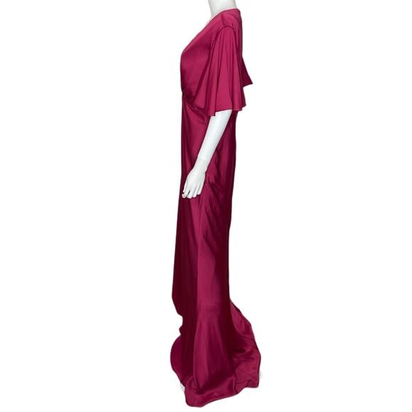 Ieena for Mac Duggal Women’s Plunging Neck Flare Sleeve Dress Raspberry Sz 12 - Picture 5 of 10